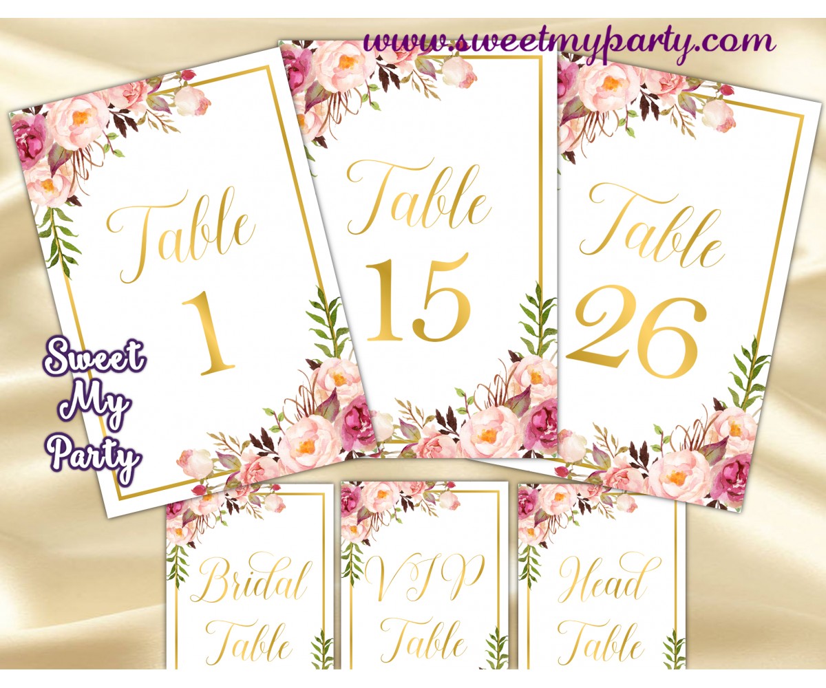 Blush table numbers printable,Gold table numbers,(31gw)